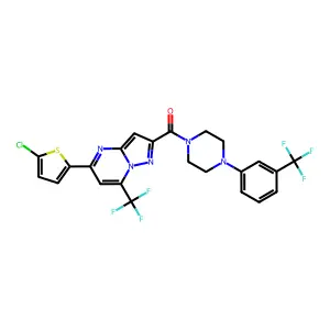 [5-(5-chlorothiophen-2-yl)-7-(trifluoromethyl)pyrazolo[1,5-a]pyrimidin-2-yl]-[4-[3-(trifluoromethyl)phenyl]piperazin-1-yl]methanone structure