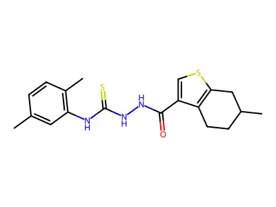 1-(2,5-dimethylphenyl)-3-[(6-methyl-4,5,6,7-tetrahydro-1-benzothiophene-3-carbonyl)amino]thiourea structure