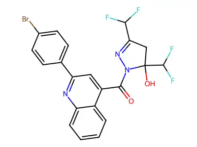 [3,5-bis(difluoromethyl)-5-hydroxy-4H-pyrazol-1-yl]-[2-(4-bromophenyl)quinolin-4-yl]methanone structure