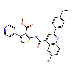 methyl 2-({[6-bromo-2-(4-ethylphenyl)-4-quinolinyl]carbonyl}amino)-4-(4-pyridinyl)-3-thiophenecarboxylate structure