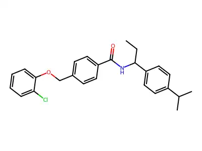 4-[(2-chlorophenoxy)methyl]-N-[1-(4-isopropylphenyl)propyl]benzamide structure
