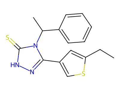 3-(5-ethylthiophen-3-yl)-4-(1-phenylethyl)-1H-1,2,4-triazole-5-thione structure