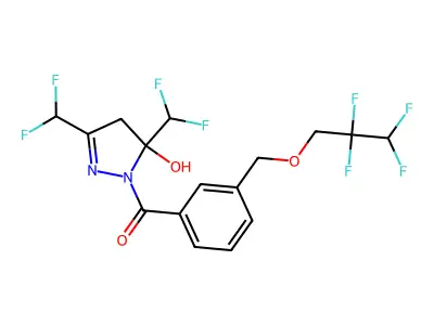 3,5-bis(difluoromethyl)-1-{3-[(2,2,3,3-tetrafluoropropoxy)methyl]benzoyl}-4,5-dihydro-1H-pyrazol-5-ol structure