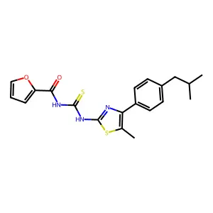 N-[[5-methyl-4-[4-(2-methylpropyl)phenyl]-1,3-thiazol-2-yl]carbamothioyl]furan-2-carboxamide structure
