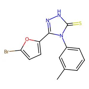3-(5-bromofuran-2-yl)-4-(3-methylphenyl)-1H-1,2,4-triazole-5-thione structure