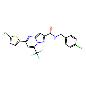 N-(4-chlorobenzyl)-5-(5-chloro-2-thienyl)-7-(trifluoromethyl)pyrazolo[1,5-a]pyrimidine-2-carboxamide structure