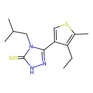 3-(4-ethyl-5-methylthiophen-3-yl)-4-(2-methylpropyl)-1H-1,2,4-triazole-5-thione structure