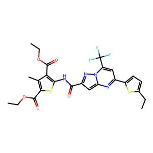 diethyl 5-({[5-(5-ethyl-2-thienyl)-7-(trifluoromethyl)pyrazolo[1,5-a]pyrimidin-2-yl]carbonyl}amino)-3-methyl-2,4-thiophenedicarboxylate structure