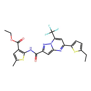 ethyl 2-({[5-(5-ethyl-2-thienyl)-7-(trifluoromethyl)pyrazolo[1,5-a]pyrimidin-2-yl]carbonyl}amino)-5-methyl-3-thiophenecarboxylate structure