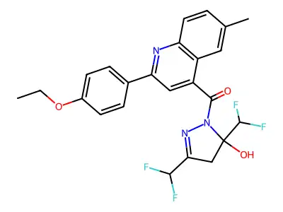[3,5-bis(difluoromethyl)-5-hydroxy-4,5-dihydro-1H-pyrazol-1-yl][2-(4-ethoxyphenyl)-6-methylquinolin-4-yl]methanone structure