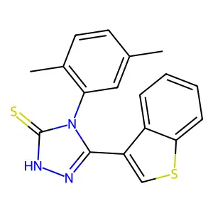 3-(1-benzothiophen-3-yl)-4-(2,5-dimethylphenyl)-1H-1,2,4-triazole-5-thione structure
