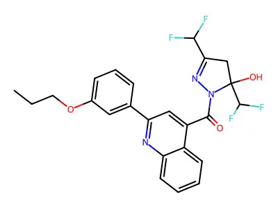 [3,5-bis(difluoromethyl)-5-hydroxy-4H-pyrazol-1-yl]-[2-(3-propoxyphenyl)quinolin-4-yl]methanone structure
