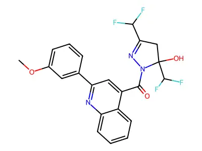 [3,5-bis(difluoromethyl)-5-hydroxy-4H-pyrazol-1-yl]-[2-(3-methoxyphenyl)quinolin-4-yl]methanone structure