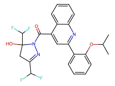 [3,5-bis(difluoromethyl)-5-hydroxy-4H-pyrazol-1-yl]-[2-(2-propan-2-yloxyphenyl)quinolin-4-yl]methanone structure