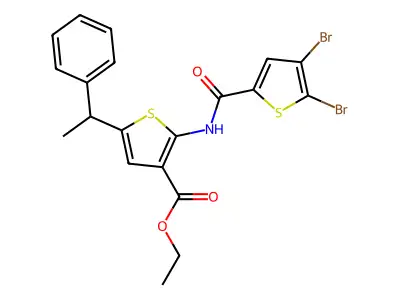 ethyl 2-[(4,5-dibromothiophene-2-carbonyl)amino]-5-(1-phenylethyl)thiophene-3-carboxylate structure