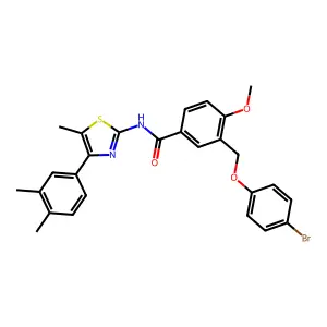 3-[(4-bromophenoxy)methyl]-N-[4-(3,4-dimethylphenyl)-5-methyl-1,3-thiazol-2-yl]-4-methoxybenzamide structure