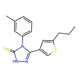 4-(3-methylphenyl)-3-(5-propyl-3-thiophenyl)-1H-1,2,4-triazole-5-thione structure