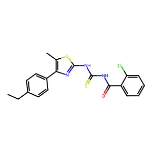 2-chloro-N-[[4-(4-ethylphenyl)-5-methyl-1,3-thiazol-2-yl]carbamothioyl]benzamide structure