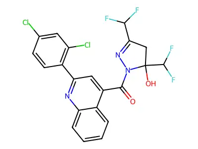 [3,5-bis(difluoromethyl)-5-hydroxy-4H-pyrazol-1-yl]-[2-(2,4-dichlorophenyl)quinolin-4-yl]methanone structure