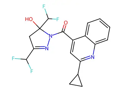 [3,5-bis(difluoromethyl)-5-hydroxy-4H-pyrazol-1-yl]-(2-cyclopropylquinolin-4-yl)methanone structure