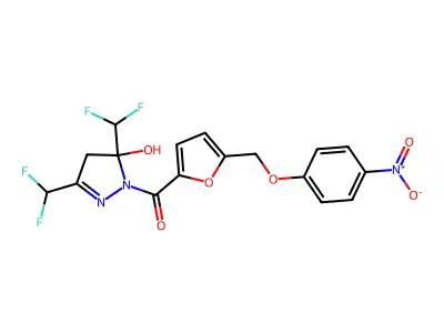 [3,5-bis(difluoromethyl)-5-hydroxy-4H-pyrazol-1-yl]-[5-[(4-nitrophenoxy)methyl]furan-2-yl]methanone structure