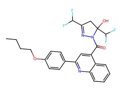 [3,5-bis(difluoromethyl)-5-hydroxy-4H-pyrazol-1-yl]-[2-(4-butoxyphenyl)quinolin-4-yl]methanone structure
