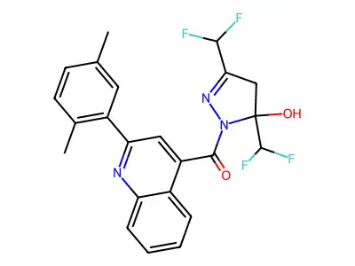 [3,5-bis(difluoromethyl)-5-hydroxy-4,5-dihydro-1H-pyrazol-1-yl][2-(2,5-dimethylphenyl)quinolin-4-yl]methanone structure