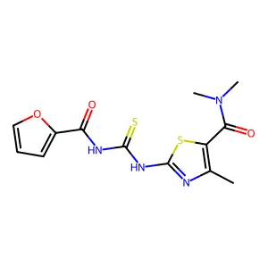 2-(furan-2-carbonylcarbamothioylamino)-N,N,4-trimethyl-1,3-thiazole-5-carboxamide structure