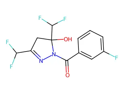 3,5-bis(difluoromethyl)-1-(3-fluorobenzoyl)-4,5-dihydro-1H-pyrazol-5-ol structure