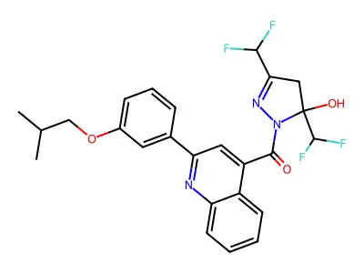 [3,5-bis(difluoromethyl)-5-hydroxy-4H-pyrazol-1-yl]-[2-[3-(2-methylpropoxy)phenyl]quinolin-4-yl]methanone structure