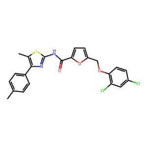 5-[(2,4-dichlorophenoxy)methyl]-N-[5-methyl-4-(4-methylphenyl)-1,3-thiazol-2-yl]furan-2-carboxamide structure