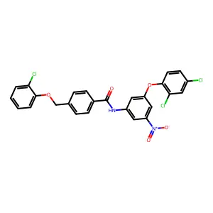 4-[(2-chlorophenoxy)methyl]-N-[3-(2,4-dichlorophenoxy)-5-nitrophenyl]benzamide structure