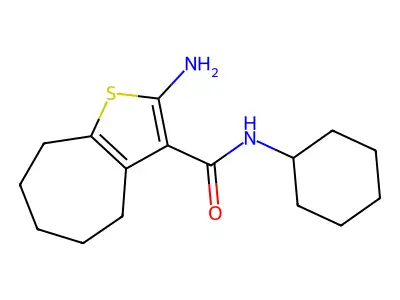 2-amino-N-cyclohexyl-5,6,7,8-tetrahydro-4H-cyclohepta[b]thiophene-3-carboxamide structure