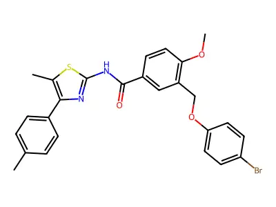3-[(4-bromophenoxy)methyl]-4-methoxy-N-[5-methyl-4-(4-methylphenyl)-1,3-thiazol-2-yl]benzamide structure
