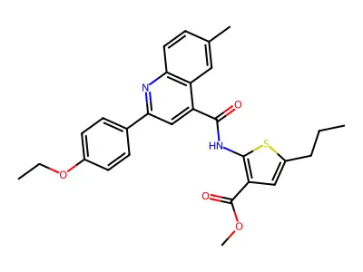 methyl 2-({[2-(4-ethoxyphenyl)-6-methyl-4-quinolinyl]carbonyl}amino)-5-propyl-3-thiophenecarboxylate structure