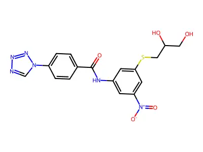 N-{3-[(2,3-dihydroxypropyl)sulfanyl]-5-nitrophenyl}-4-(1H-tetraazol-1-yl)benzamide structure