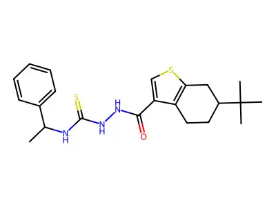 1-[(6-tert-butyl-4,5,6,7-tetrahydro-1-benzothiophene-3-carbonyl)amino]-3-(1-phenylethyl)thiourea structure