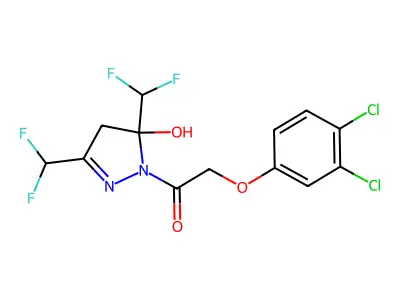 1-[3,5-bis(difluoromethyl)-5-hydroxy-4H-pyrazol-1-yl]-2-(3,4-dichlorophenoxy)ethanone structure