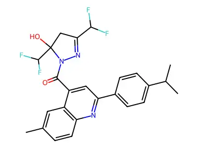 [3,5-bis(difluoromethyl)-5-hydroxy-4H-pyrazol-1-yl]-[6-methyl-2-(4-propan-2-ylphenyl)quinolin-4-yl]methanone structure