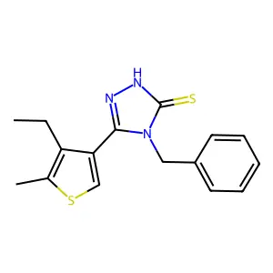 3-(4-ethyl-5-methyl-3-thiophenyl)-4-(phenylmethyl)-1H-1,2,4-triazole-5-thione structure