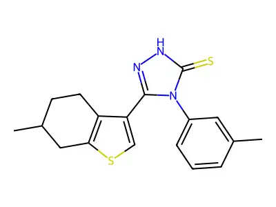 4-(3-methylphenyl)-3-(6-methyl-4,5,6,7-tetrahydro-1-benzothiophen-3-yl)-1H-1,2,4-triazole-5-thione structure