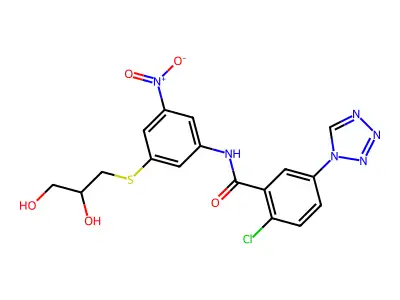 2-chloro-N-[3-(2,3-dihydroxypropylsulfanyl)-5-nitrophenyl]-5-(tetrazol-1-yl)benzamide structure