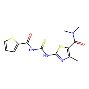 N,N,4-trimethyl-2-({[(2-thienylcarbonyl)amino]carbothioyl}amino)-1,3-thiazole-5-carboxamide structure