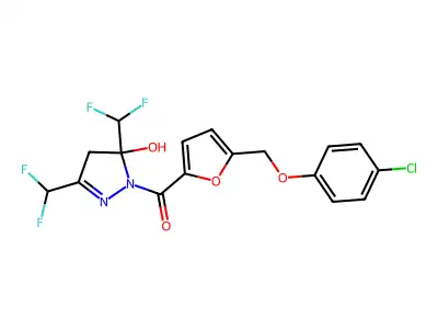 1-{5-[(4-chlorophenoxy)methyl]-2-furoyl}-3,5-bis(difluoromethyl)-4,5-dihydro-1H-pyrazol-5-ol structure