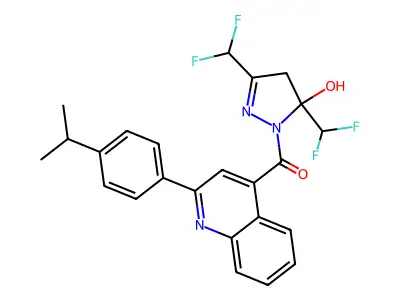 [3,5-bis(difluoromethyl)-5-hydroxy-4H-pyrazol-1-yl]-[2-(4-propan-2-ylphenyl)quinolin-4-yl]methanone structure
