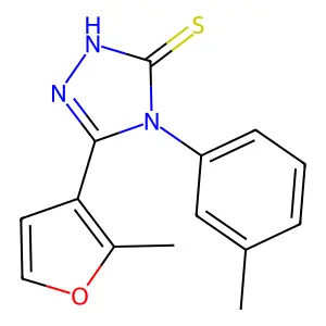 3-(2-methylfuran-3-yl)-4-(3-methylphenyl)-1H-1,2,4-triazole-5-thione structure