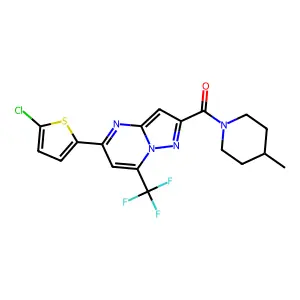 [5-(5-chlorothiophen-2-yl)-7-(trifluoromethyl)pyrazolo[1,5-a]pyrimidin-2-yl]-(4-methylpiperidin-1-yl)methanone structure