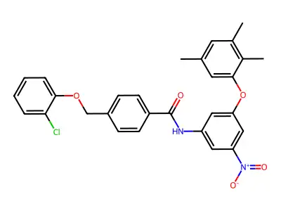 4-[(2-chlorophenoxy)methyl]-N-[3-nitro-5-(2,3,5-trimethylphenoxy)phenyl]benzamide structure