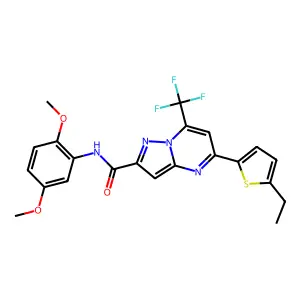 N-(2,5-dimethoxyphenyl)-5-(5-ethyl-2-thienyl)-7-(trifluoromethyl)pyrazolo[1,5-a]pyrimidine-2-carboxamide structure