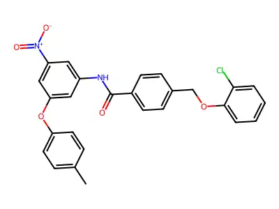 4-[(2-chlorophenoxy)methyl]-N-[3-(4-methylphenoxy)-5-nitrophenyl]benzamide structure